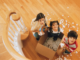kids playing in moving box